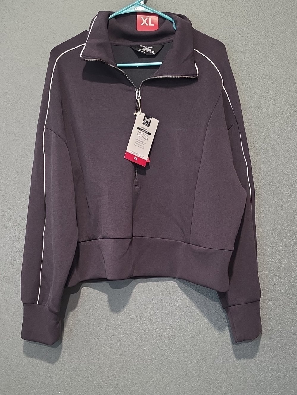 Women’s Black Half-Zip Pullover with White Piping - XL